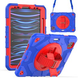 360 Rotating Hand Strap Kickstand Tablet Cases For IPad 9.7inch Pro 9.7 Air2 Heavy Duty Armor Kids Shockproof Cover S Pen Holder with Screen PET Film +Shoulder Strap