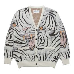 Mens Sweaters Oversized WACKO MARIA Cardigan Men Women 1 Quality Tiger Jacquard Knitted Jackets 230905