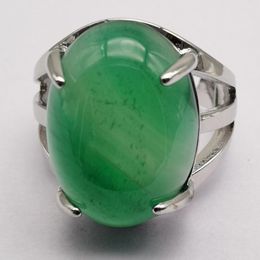 Cluster Rings Green Veins Agate Stone Oval Bead GEM Finger Ring Jewellery For Woman Gift Size 8 X278