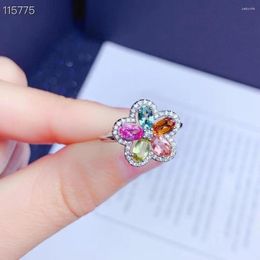 Cluster Rings 925 Silver Inlaid Natural Candy Color Tourmaline Women's Ring Crafted Light Luxury Jewelry Customizable