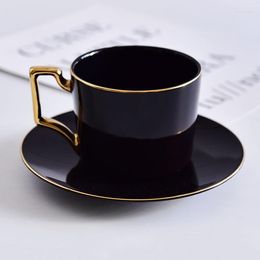 Cups Saucers Luxury Black Matte Marble Ceramic Coffee Cup And Saucer Pigmented Porcelain Tea Set