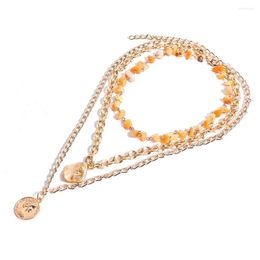 Pendant Necklaces Lureme Chic Gold Tone Multilayer Chain With Coin Natural Stones Necklace For Women