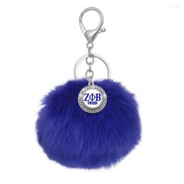 Keychains Black Women Social Blue Pom Sticker Inlay Greek Letters Zeta Phi Beta Sorority Key Chain