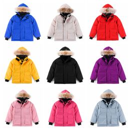 2023 Kids Down Jacket canadian Coat Designer Winter Jackets Boy Girl Children Thick Warm Luxurious Clothing with fur Hooded Parkas Luxury Baby goose Outdoor Coats