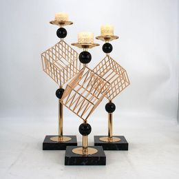 Candle Holders Romantic Holder Ornaments Durable Home Decor Iron Structure Table Stand Props Party Favours Geometric Shape Candlestick