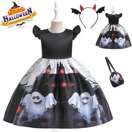 Cosplay Halloween Assume for Kids Witch Cospaly Closey Ghost Black Dress Dark Princess Kids Carnival Party Disfraz 230906