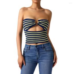 Women's Tanks Xingqing Strapless Top Y2k Stripe Front Cutout Bandeau Tube Vest With Ring Summer Crop Shirt Women Vintage Aesthetic
