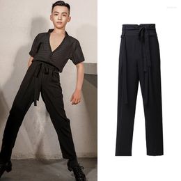 Stage Wear 2023 Latin Dance Pants For Boys Wide Leg Bandage Trousers Chacha Rumba Modern Training Clothes Men Costumes DQS9524