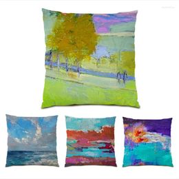 Pillow Pillowcase Decorative Velvet 45x45 S Covers Artistic Colourful Landscape Home Oil Painting Decor E0582