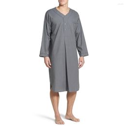 Men's Sleepwear Men Casual Loose V Neck Nightgown Nightwear Pure Cotton Long Sleeve Robe Comforable Solid Colour Pajamas