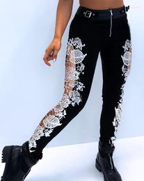 Women's Pants 2023 Summer Fashion Eyelet Buckled High Waist Zipper Lace Design Plain Skinny Daily Long Y2K Streetwear