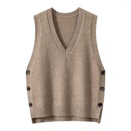 Men's Vests Retro V Neck Knitted Vest For Women Button Side Solid Colour Casual Sweater Autumn Winter Clothes Streetwear