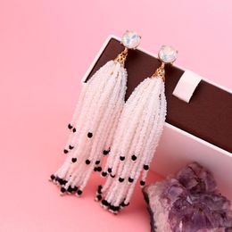 Dangle Earrings White & Black Acrylic Beads Tassel Ethnic Women Long Pending Chunky Statement Jewellery