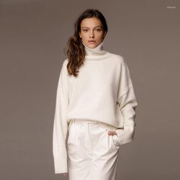 Women's Sweaters Warm Autumn Winter Sweater Turtleneck White Loose Oversized Knitted Pullover Casual Knitwear Soft Top