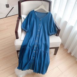 Plus size Dresses 160Kg Size Women's Bust 170 Summer Loose ShortSleeved VNeck Long Denim Dress Blue 6XL 7XL 8XL 9XL 10XL XX2558 230905