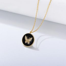 Chains S925 Sterling Silver Circle Drop Oil Diamond Butterfly Necklace Female Clavicle Chain