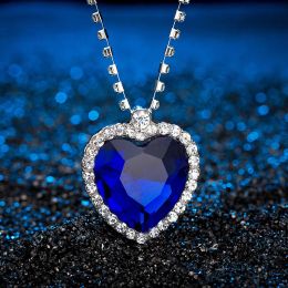 Romantic The Heart of ocean necklace For women Blue Red crystal Heart Shape with Lovers Gemstone Pendant necklaces Titanic Jewellery LL