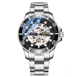 Wristwatches Mechanical Watch For Men Hollow Out Fully Automatic Mens Stainless Steel Strap Fashionable Waterproof Luminous 230905