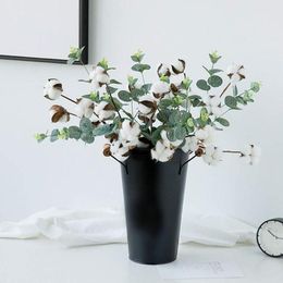 Decorative Flowers Naturally Dried Cotton Artificial Eucalyptus Leaves Stems Plants Floral Branch For Rustic Wedding Party Decor