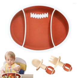 Dinnerware Sets Silicone Divided Toddler Plates Rugby Ball Shape Suction Feeding Plate Dish Non-slip Self Training