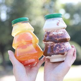 Storage Bottles 2Pcs Creative Christmas Tree Transparent Plastic Bottle Cute Cartoon Reusable Candy Jar Milk Tea Coffe Drink Home Decor