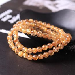 Strand Natural Gold Rutilated Quartz Bracelet Three Circles Multi-Wrap DIY Wholesale Factory Direct Sales