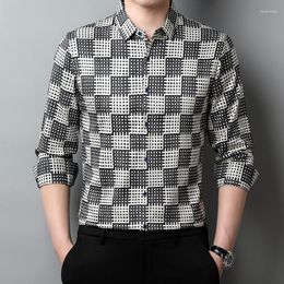 Men's Dress Shirts Autumn Shirt Long Sleeve Plaid Business For Men Korean Style Slim Fit Breathable Non-Iron Male