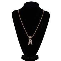Luxury Iced Out Bling Crown English Letter Pendant Necklace GoldSilver Hip hop 3mm 60cm Rope Chain Fashion Men Women Jewellery gift box ZZ