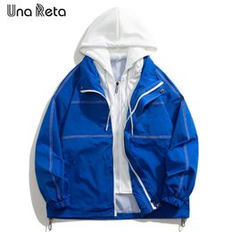 Mens Jackets Una Reta Hooded For Men Autumn Streetwear Hip Hop Fake Two Pieces Coat Clothing Harajuku Couple 230905