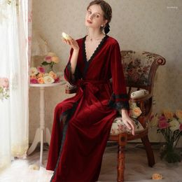 Women's Sleepwear Winter Nightgown Morning Gown Sexy Bride Red Wedding Long Sleeve Golden Velvet Thick Sweet Pajamas Girl's