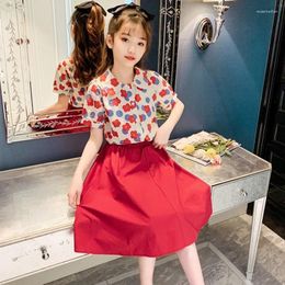 Clothing Sets 2023 Autumn Girl Skirt Set Two Piece Retro Kids Flower Shirt Casual 2PCS Clothes 4 5 7 9 11 13 Y