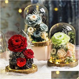 Decorative Flowers Wreaths Dried Valentines Day Gift Chromatic Rose Flower Home Decor Bunch Of In Glass Dome Wedding Decoration Ye Dhxmp