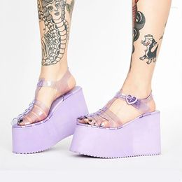 Dress Shoes FEMALEAN 2023 39 Rome Wedge Purple Pink Jelly Round Toe High Heels Summer Y2k For Women Sandals Pumps