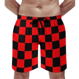 Men's Shorts Black And Red Two Tone Board Summer Checkboard Cute Beach Males Surfing Quick Drying Custom Swimming Trunks