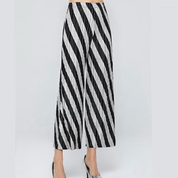Women's Pants Striped Women Fashion Miyake Pleated 2023 Spring High Waist Loose All Matched Casual Trousers Full Length