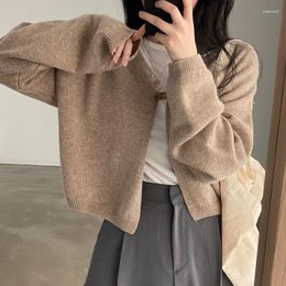 Women's Knits Design Casual Versatile V-neck One Button Knitted Cardigan Sueters De Mujer Khaki Cropped Knitwear Black Sweaters Coat