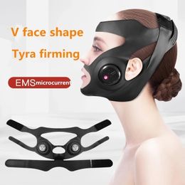 Face Care Devices Grey Pink Electric V-shaped Thin Face Slimming Cheek Mask Massager Lifting Machine V-Line Lift Up Bandage Therapy Device 230905