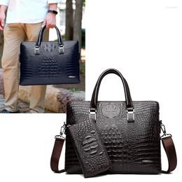 Briefcases Alligator Briefcase Bag For Man PU Leather Crocodile Tote Handbag Laptop 14 Male Shoulder Business Messenger Crossbody Side