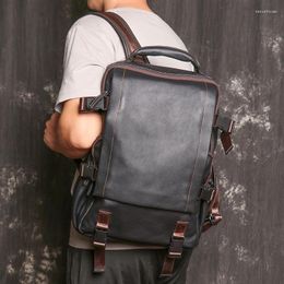School Bags Fashionable Men's Leather Travel Backpack Women's Cowhide Computer Bag Large Capacity Schoolbag Original