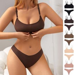 Women's Tracksuits Plus Size Underwear Set Small Breasts Show Big No Steel Ring Thin With Sexy Thong Panties