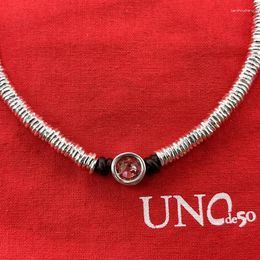 Ketten 2023 UNOde50 Europäische und amerikanische Verkauf Mode Hohe Qualität Rote Edelstein Halskette Frauen Romantische Schmuck Geschenktüte