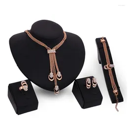 Necklace Earrings Set Fashion Luxury Rhinestone 18K Gold 4 Pcs Jewellery Bracelet Ring Wedding Engagement Jewellery For Women Gift