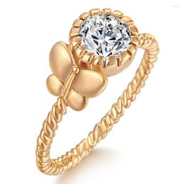 Cluster Rings Fashion Austria Crystal Gold Color Finger Bow Ring Wedding Engagement Luxury Cubic Zirconia For Women Wholesale