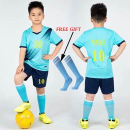 Jerseys Children Football Jerseys Boys Soccer Clothes Sets Short Sleeve Kids Football Uniforms Kids Soccer Tracksuit Jersey Sock 230906