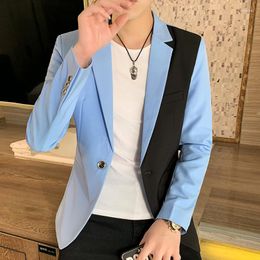 Men's Suits Leisure Coat Korean Fashion Clothes Splicing Suit Jacket Of Cultivate One's Morality Men Summer Red White Blue