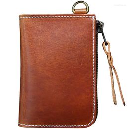 Wallets Handmade Original Retro Top Layer Cowhide Men's Wallet Leather Short Zipper Vertical Purse