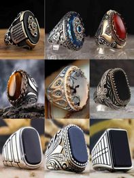 Retro Handmade Turkish Ring for Men Vintage Double Swords Black Zircon Rings Punk Trendy Islamic Religious Muslim Jewelry8809390