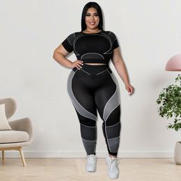 Women's Plus Size Tracksuits Set's Clothes Tracksuit Short Top and Pant Two Piece Sets Gym Joggers Sports Outfits High Elastic Yoga Set 230905