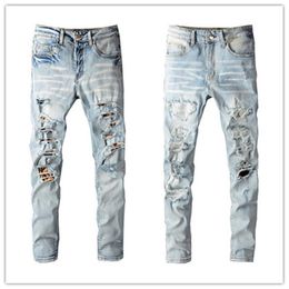 Plus Size W40 Mens Jeans Famous Brand 2022SS Washed Leopard Patch Designer Slim-leg Jean Slim Light Weight Stretch Denim Skinny Bl278q