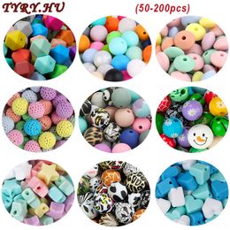 Teethers Toys 50200pcs Silicone Beads Round Cartoon Baby Teething Beads BPA Free For Baby Necklace Bracelet Making Silicone Teether Beads 230906